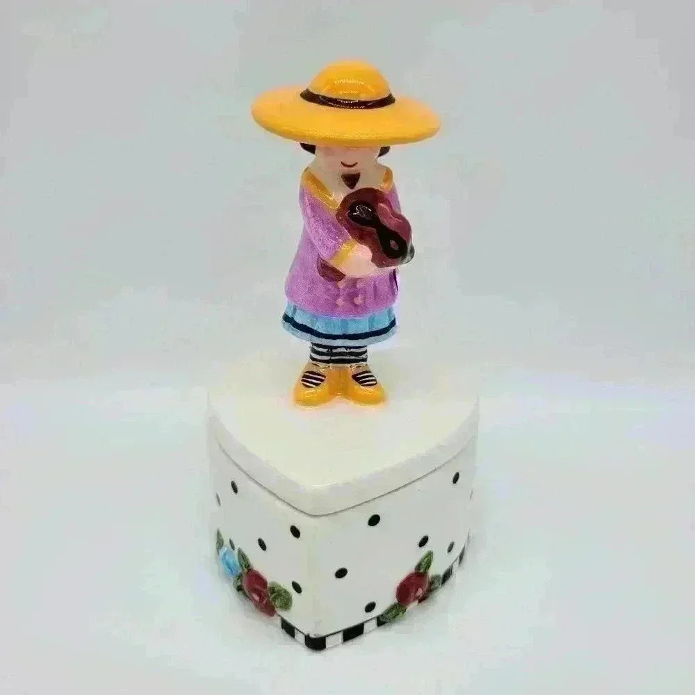 Vintage Asian Girl Trinket Box Heart Shape Ceramic " From Your Secret Love"
